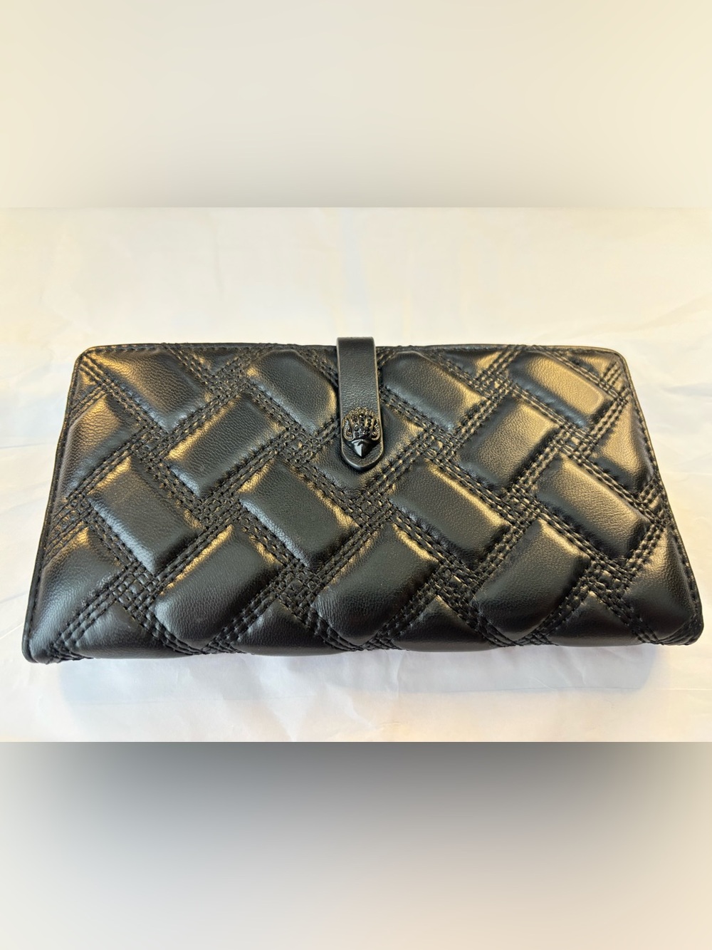 Kurt Geiger Black Quilted Leather Wallet Clutch with Tab Closure - Like New